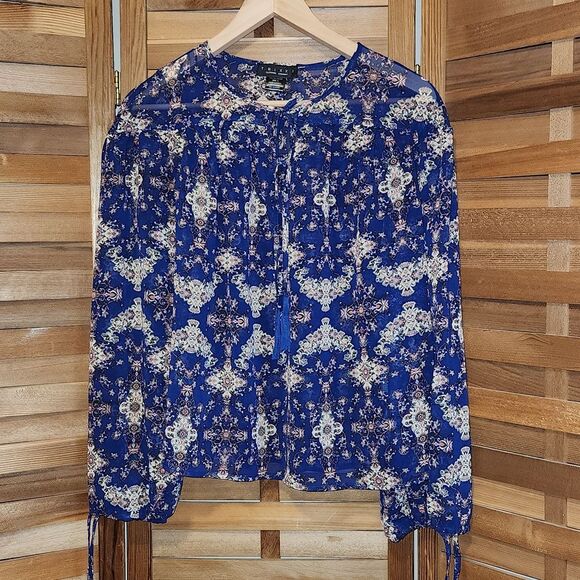 Trixxi Tops - Trixxi Clothing Company Unlined Shirt Women S Navy Orange White Polyester